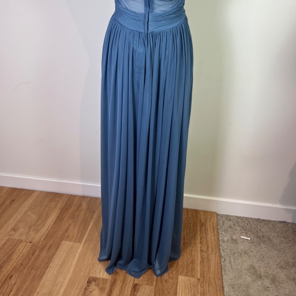 David’s Bridal Steel Blue Mesh Cut Out Spaghetti Strap Bridesmaid Dress NWT - Picture 7 of 13
